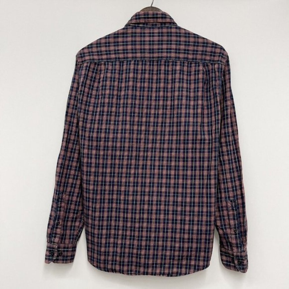L.L. Bean Mens Flannel Shirt Navy/Red Plaid Pocket Outdoor M Slightly Fitted euc - Picture 4 of 6
